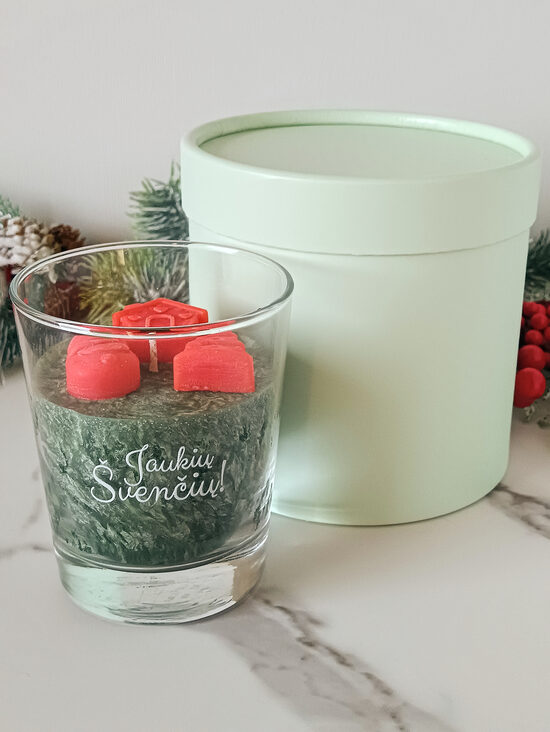 Aromatinė žvakė „Jaukių švenčių“ – saldžiųjų apelsinų ir cinamono kvapas